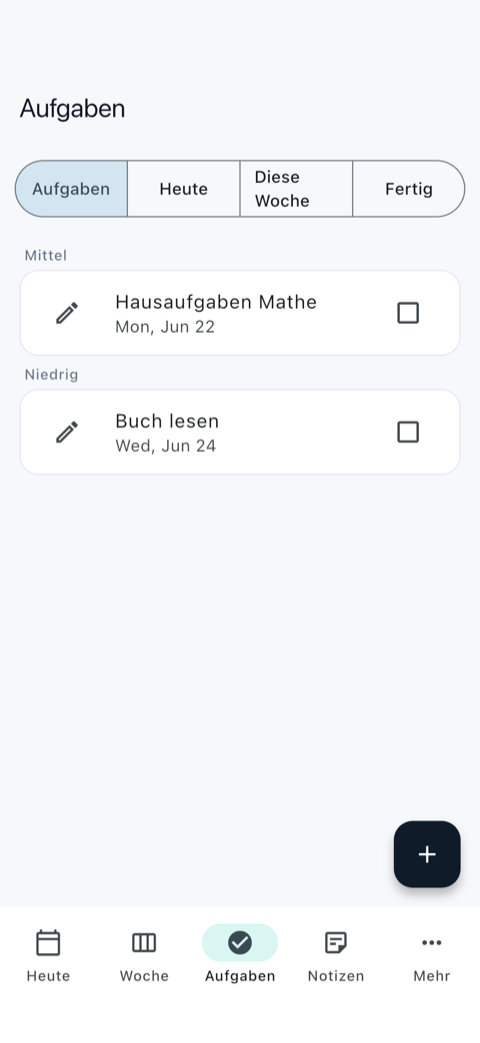 WeekOS — Aufgabenliste mit Fälligkeit und Prioritäten
