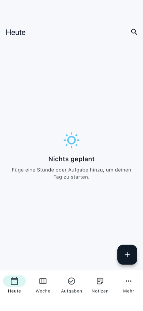 WeekOS — Heute-Ansicht mit nächstem Termin, Aufgaben und Timer
