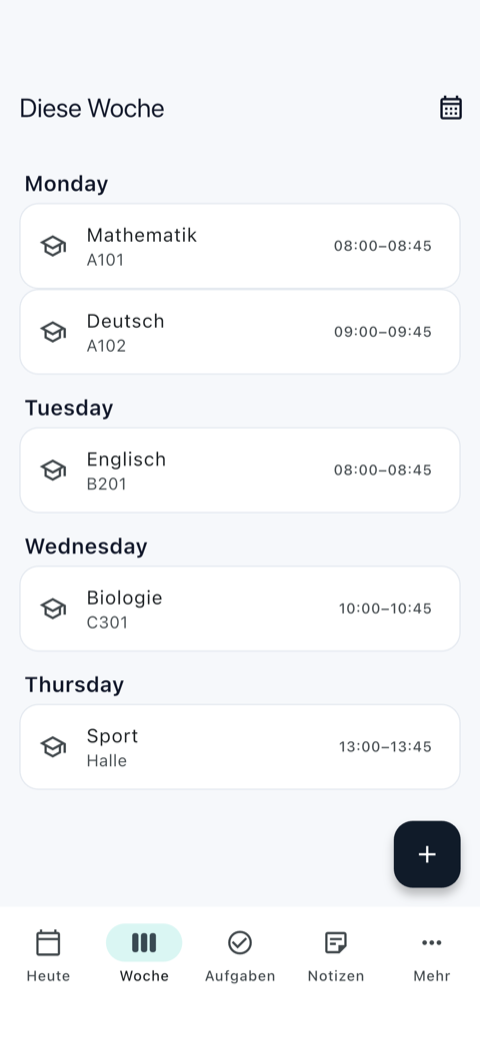 WeekOS — Wochenansicht mit Stundenplan, Terminen und Fristen